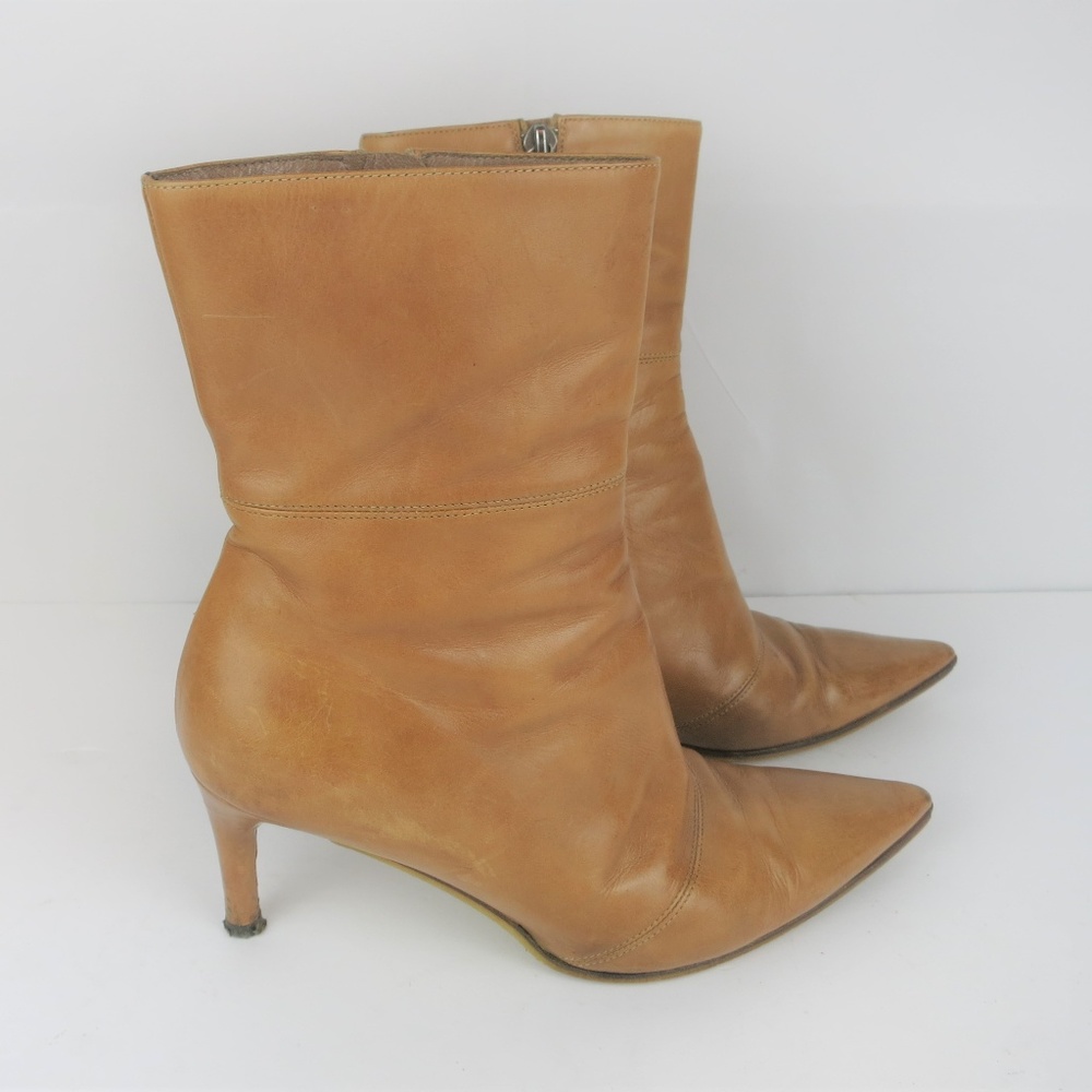 Gucci Pointed Toe Ankle Boots Caramel Brown Zipper